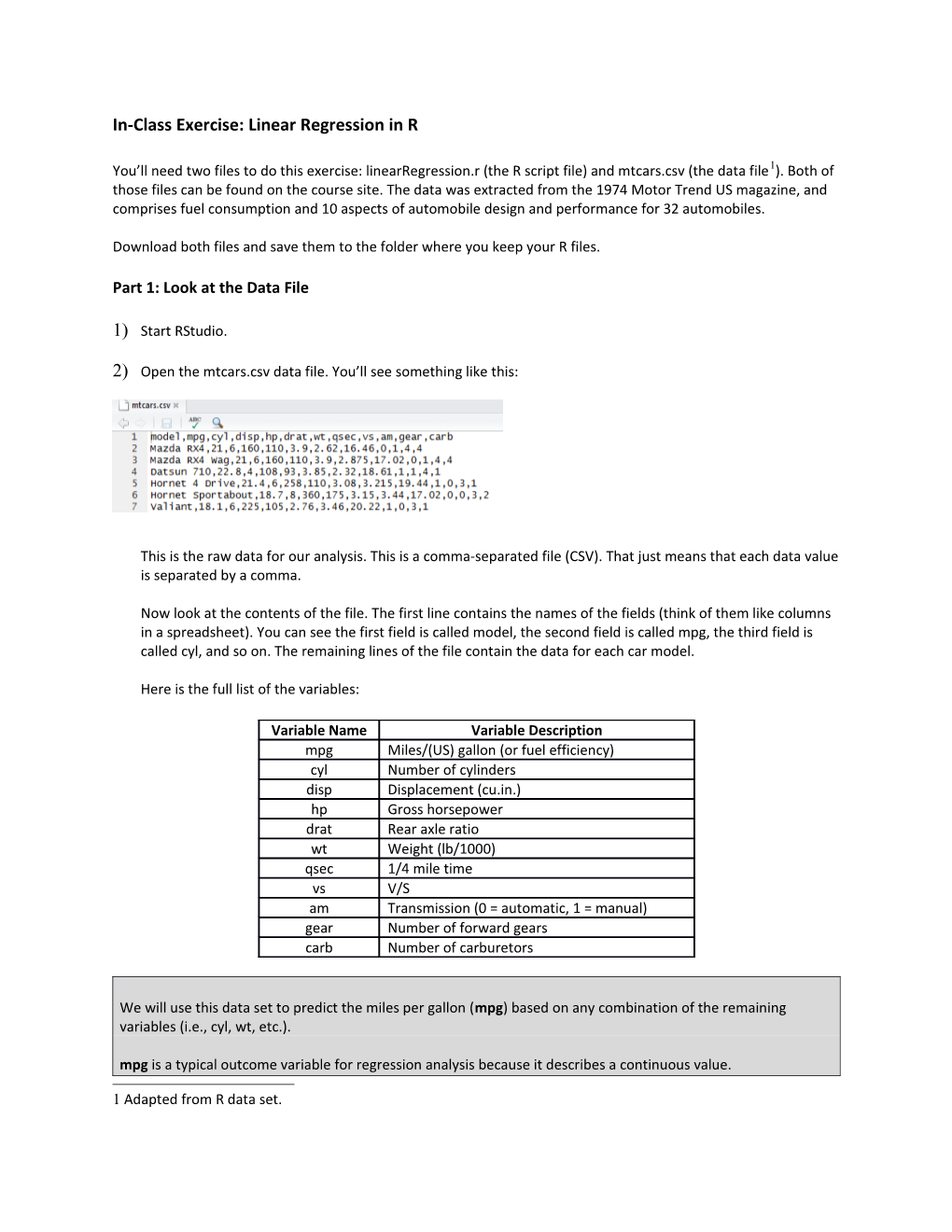 In-Class Exercise: Linear Regression in R