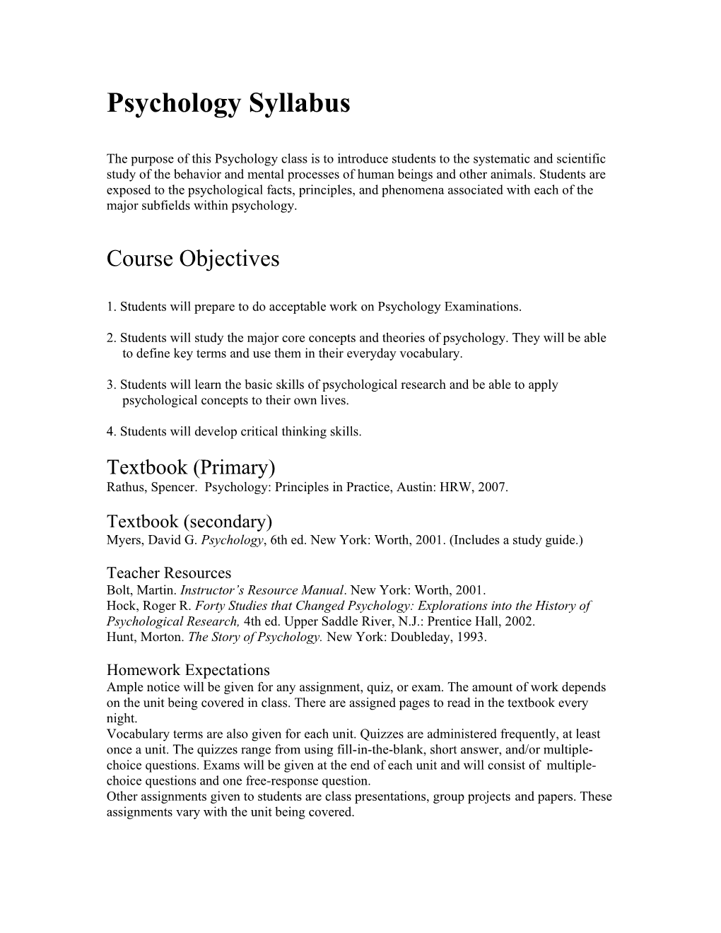 Psychology Syllabus