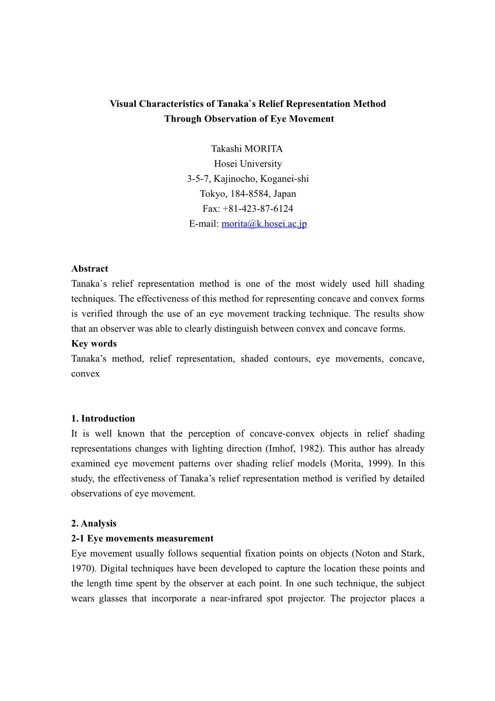 Visual Characteristics of Tanaka Kichiro S Relief Representation Method