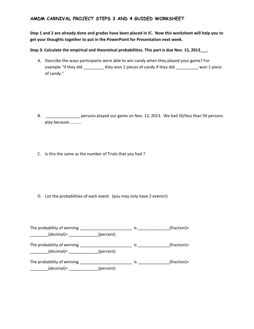 Amdm Carnival Project Steps 3 and 4 Guided Worksheet