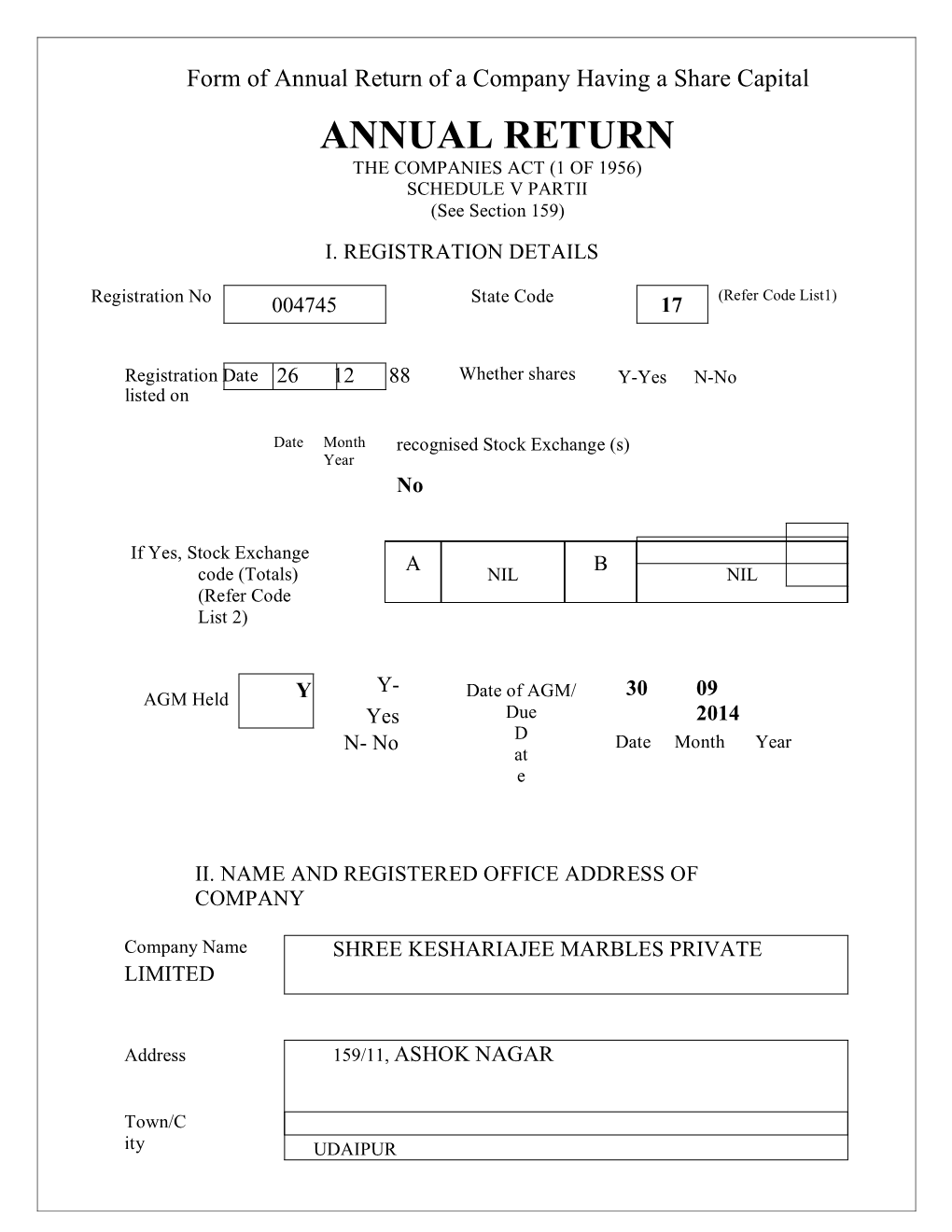 Formof Annualreturn of Acompanyhavingasharecapital