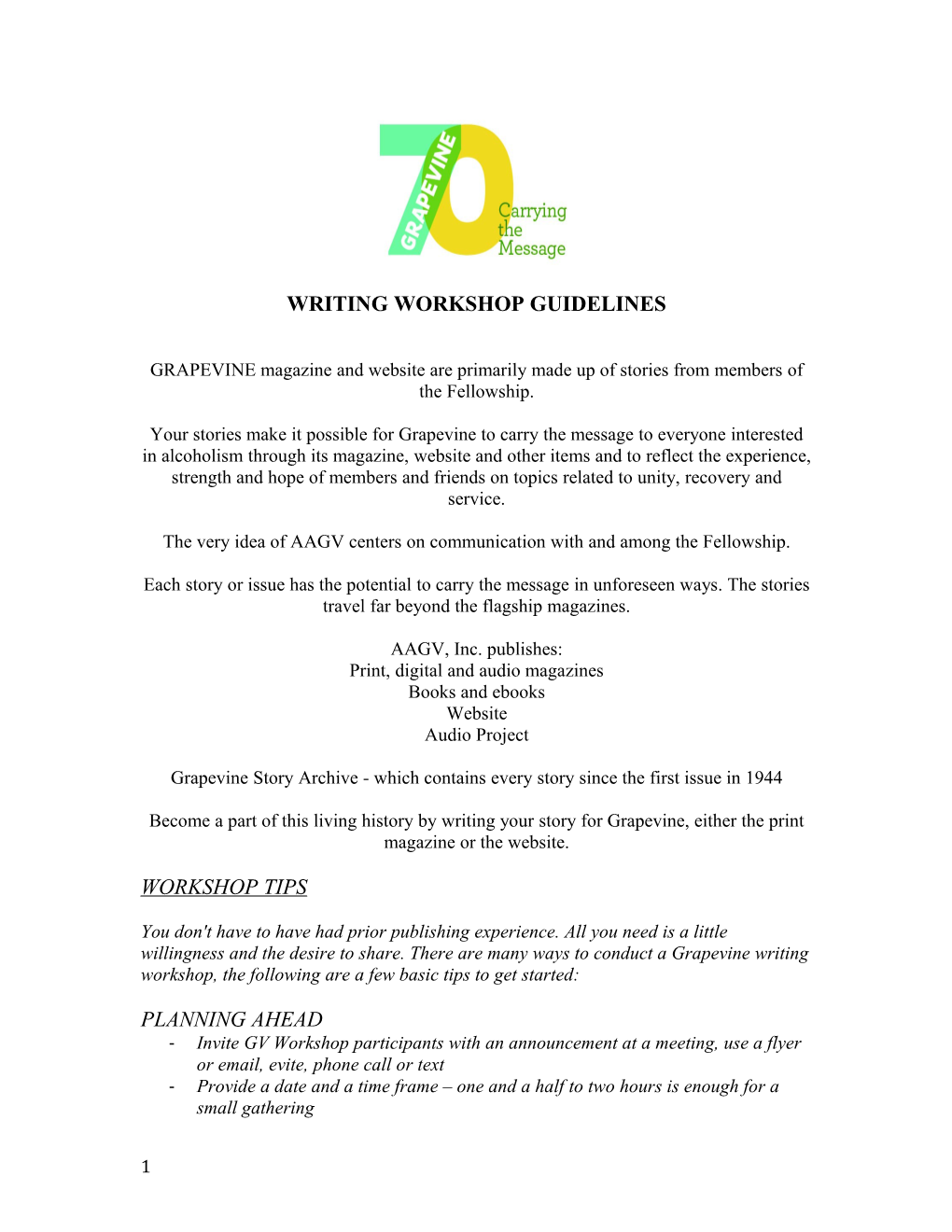 Writing Workshop Guidelines