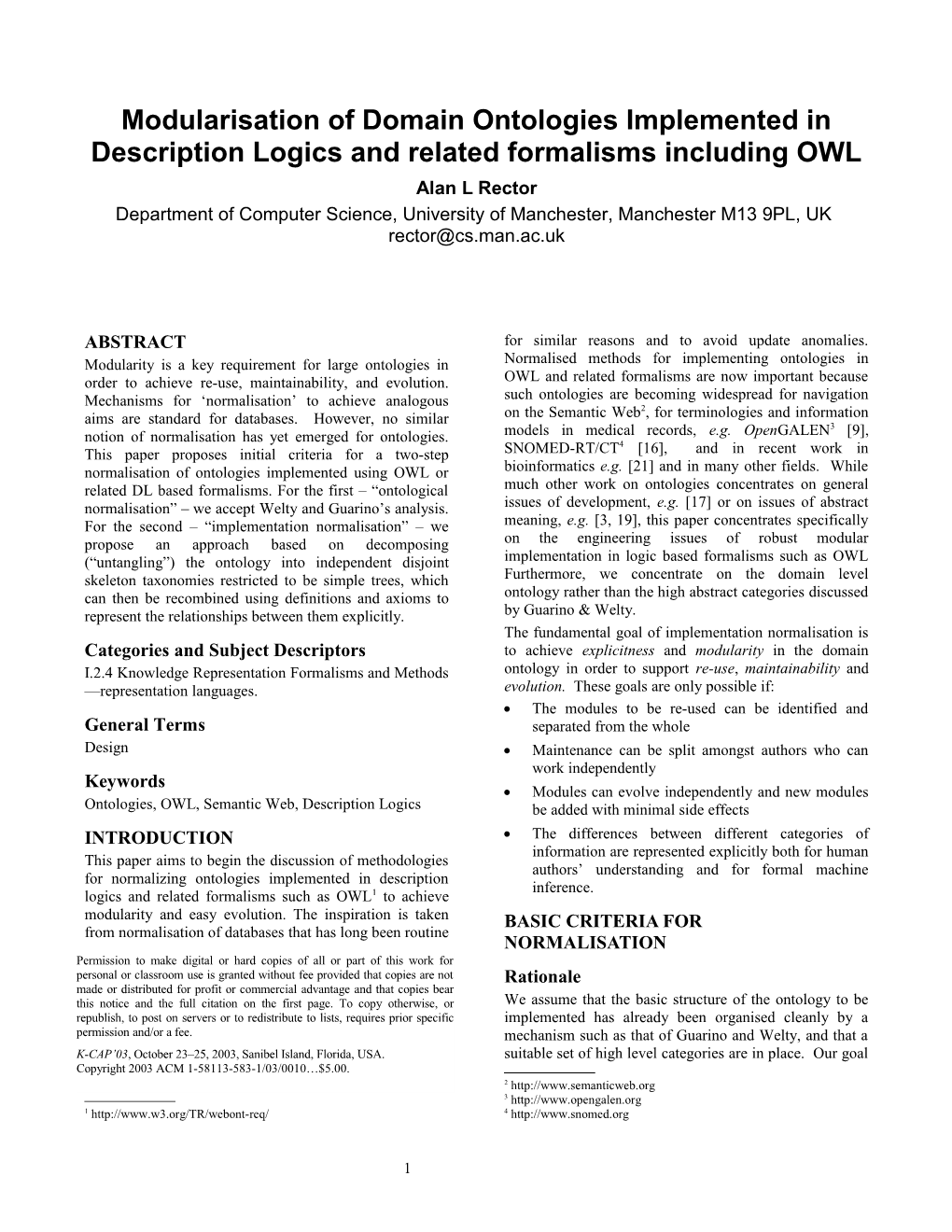 Modularisation of Domain Ontologies Implemented in Description Logics and Related Formalisms