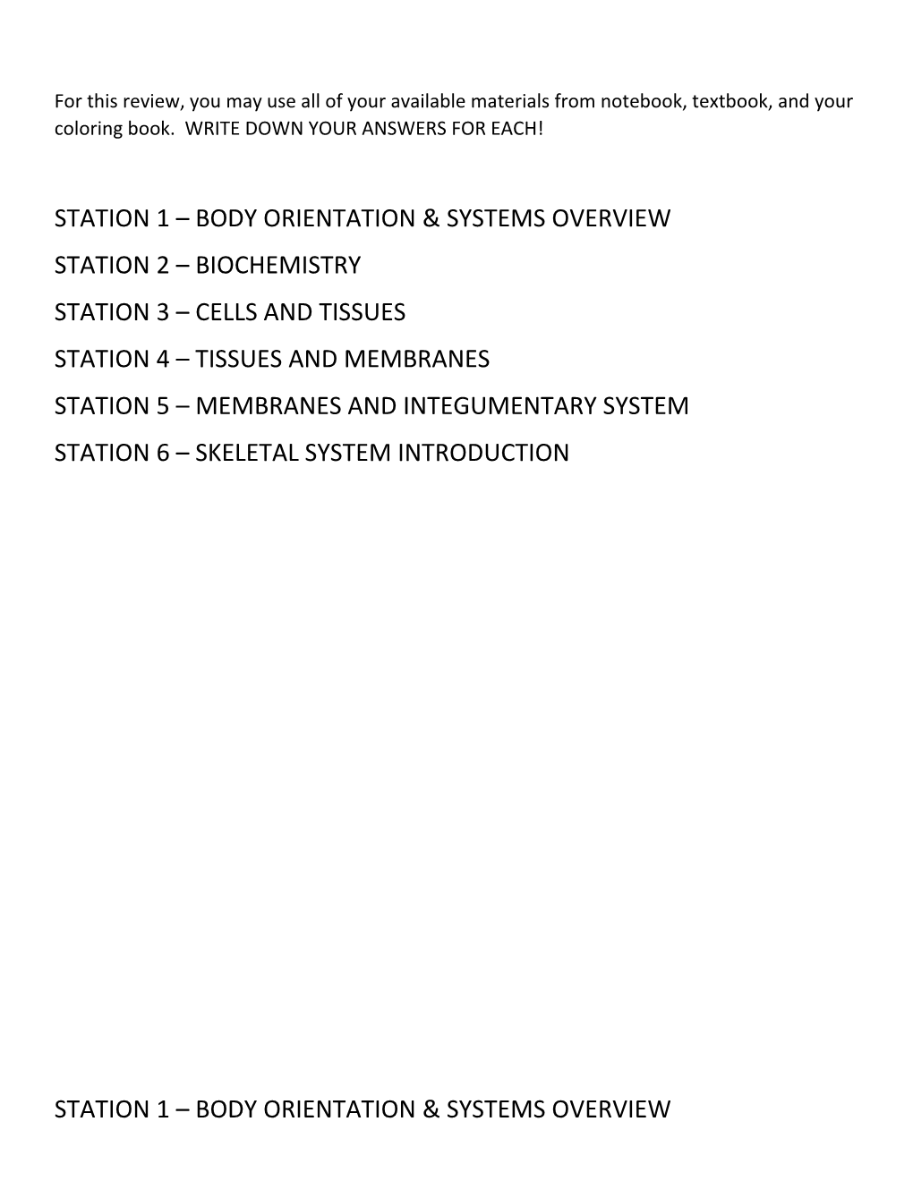 Station 1 Body Orientation & Systems Overview