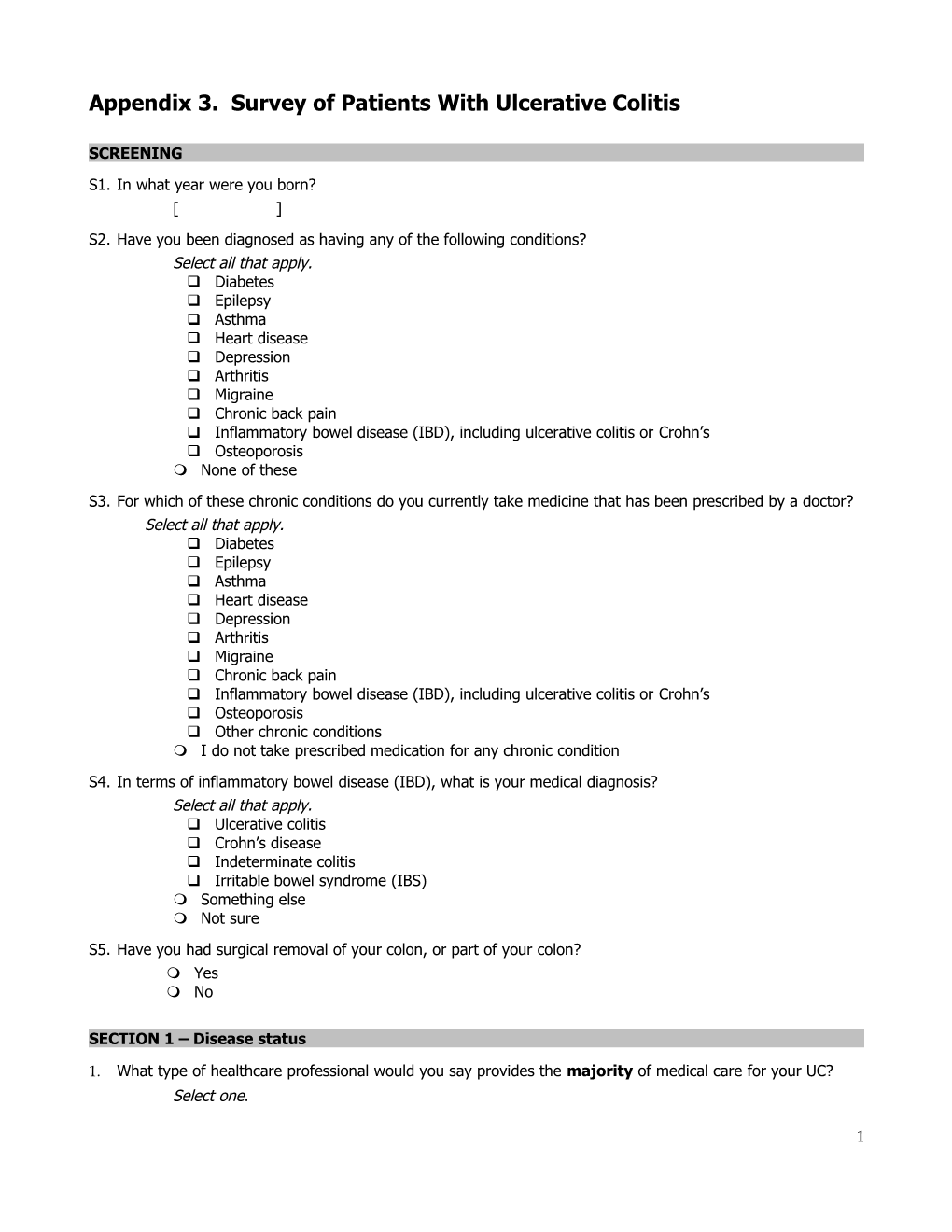 Appendix 3. Survey of Patients with Ulcerative Colitis
