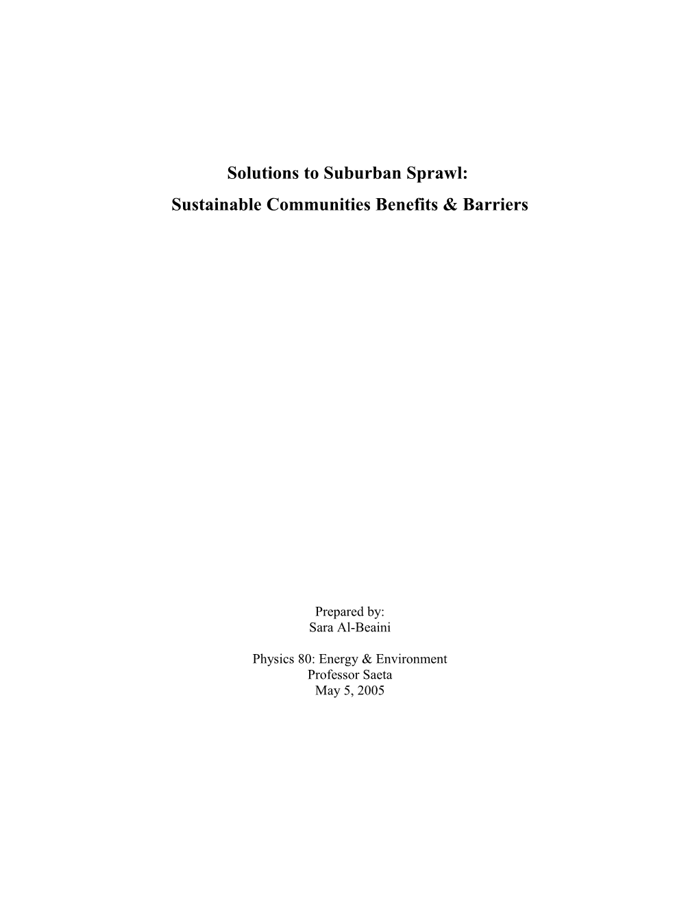 Sustainable Communities Benefits & Barriers