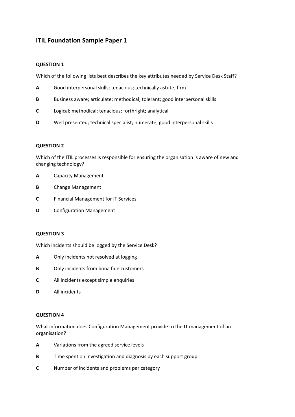 ITIL Foundationsample Paper 1