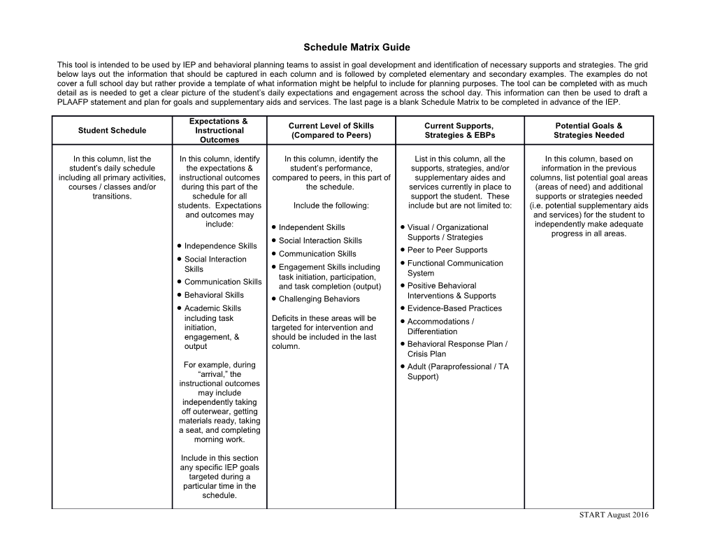 Schedule Matrixguide