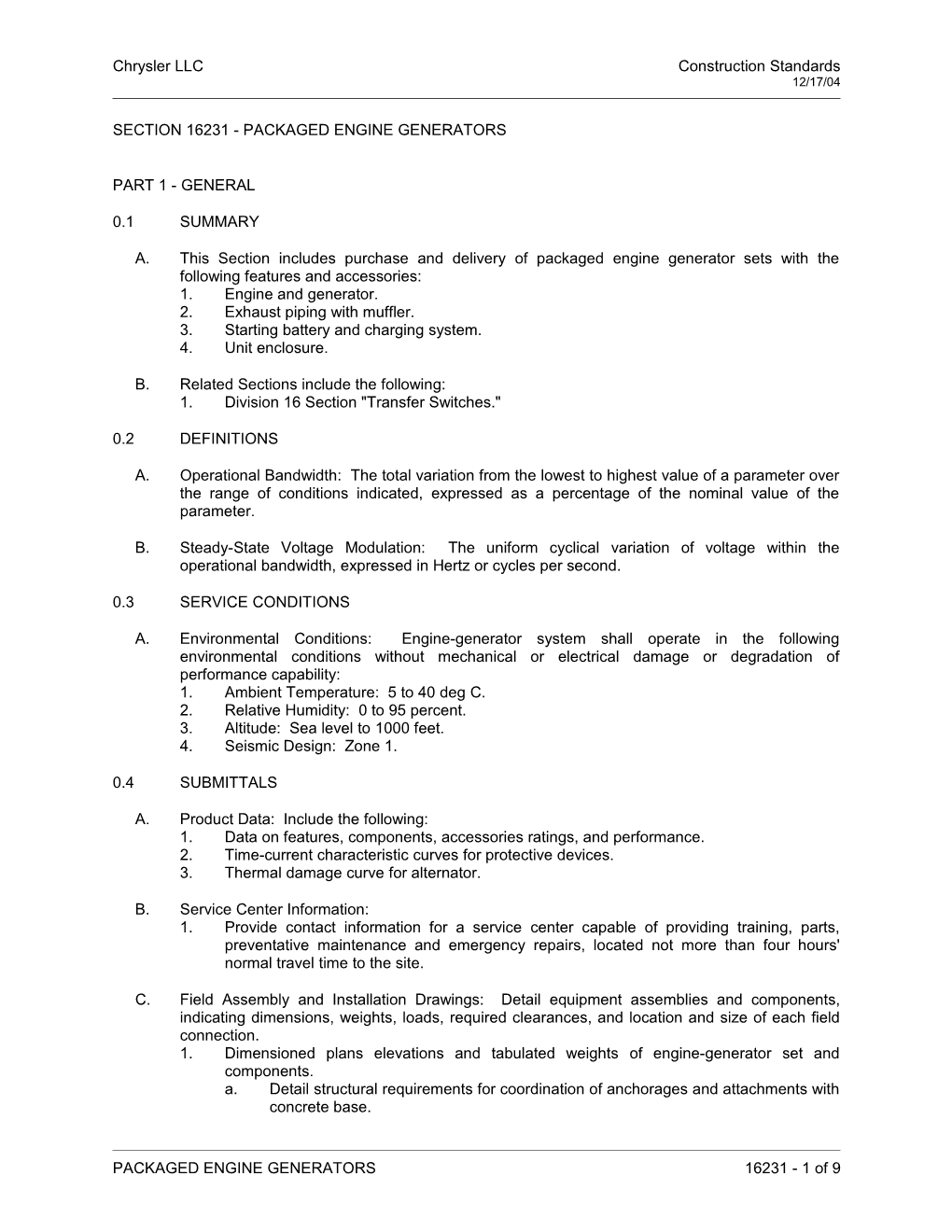 Section 16231 - Packaged Engine Generators