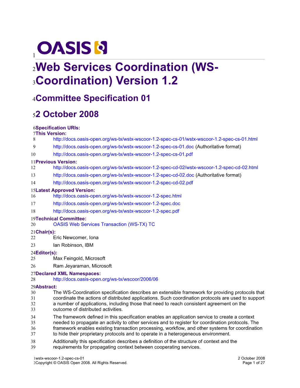 Web Services Coordination(WS-Coordination) Version 1.2
