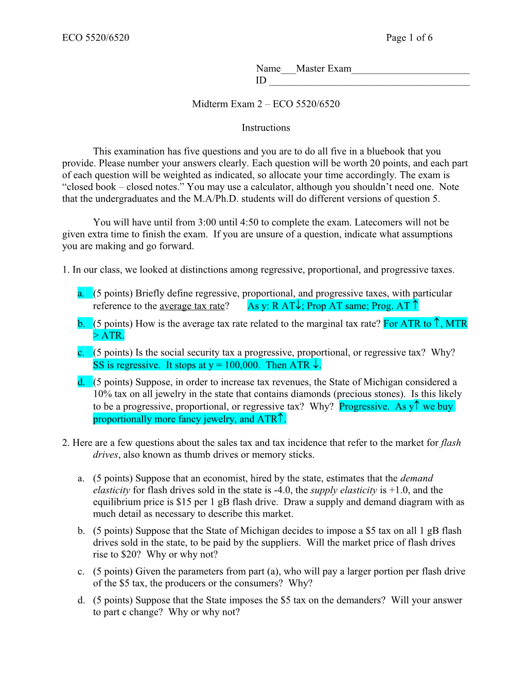 Midterm Exam 2 ECO 5520/6520