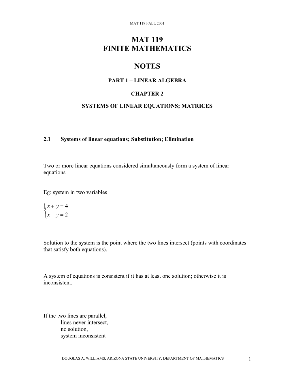 Systems of Linear Equations; Matrices