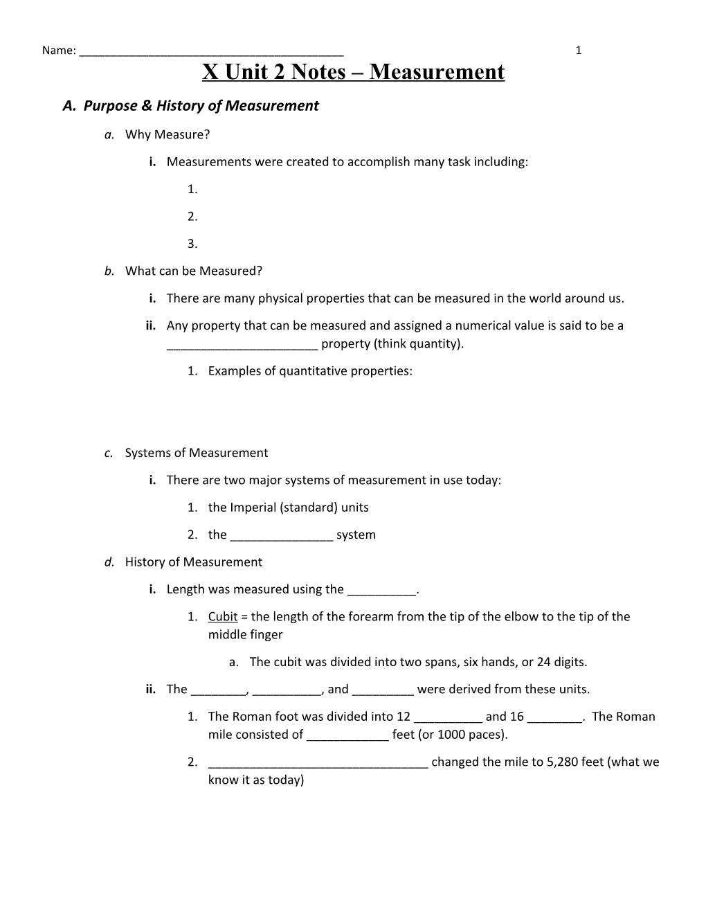 X Unit 2 Notes Measurement