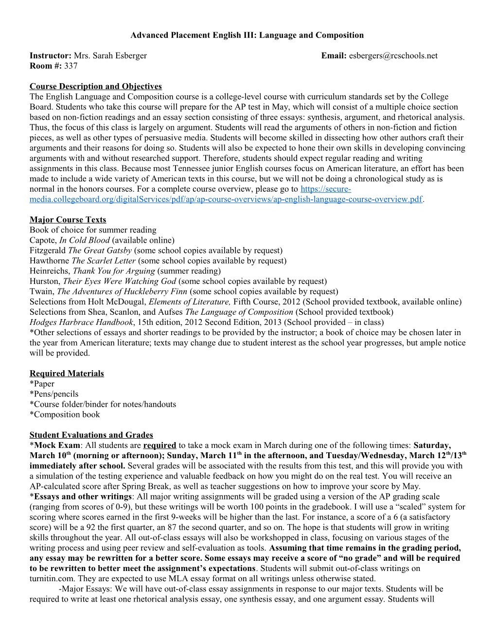 Advanced Placement English III: Language and Composition