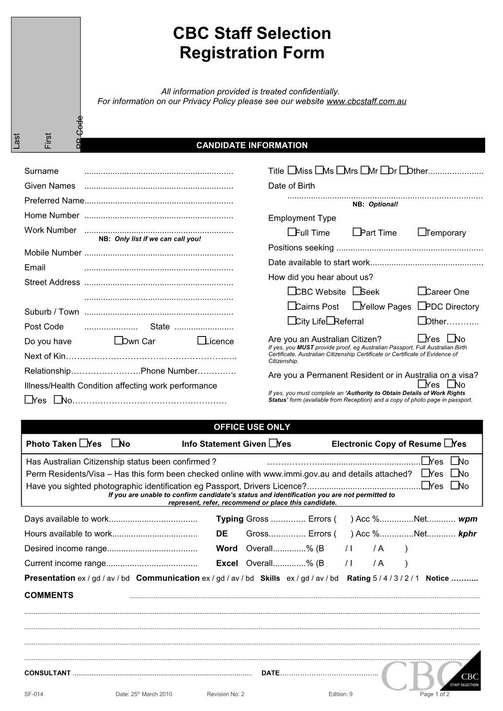 CBC Staff Registration Form
