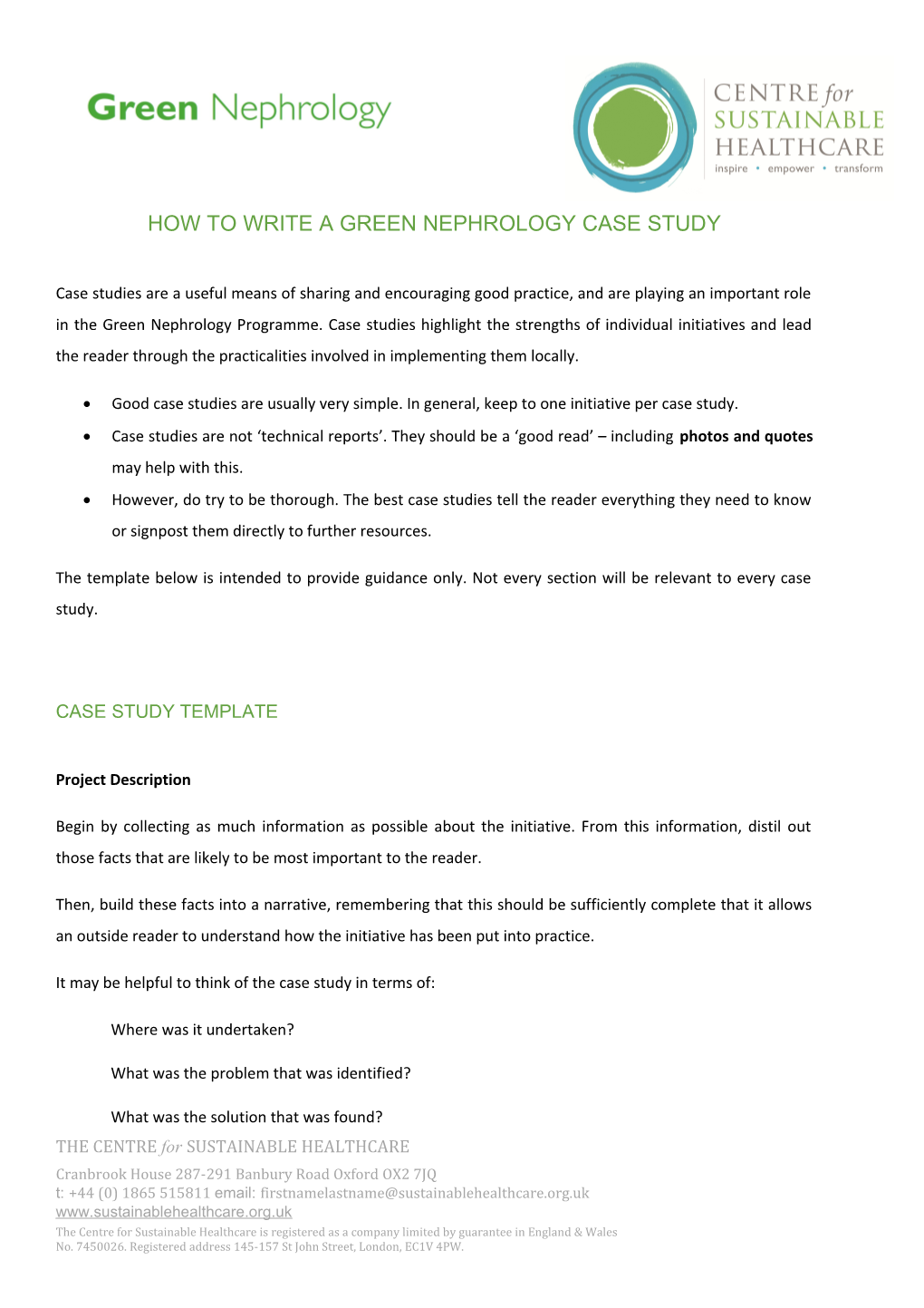How to Write a Green Nephrology Case Study