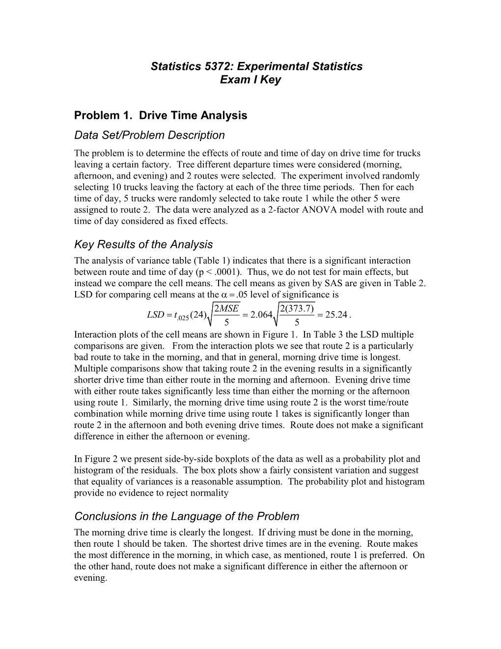 Problem 1. Drive Time Analysis
