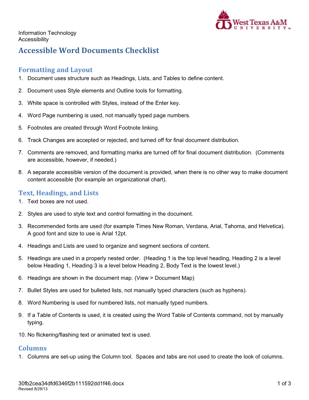 Accessible Word Documents Checklist