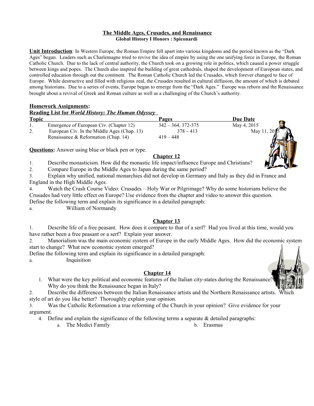 The Middle Ages, Crusades, and Renaissance