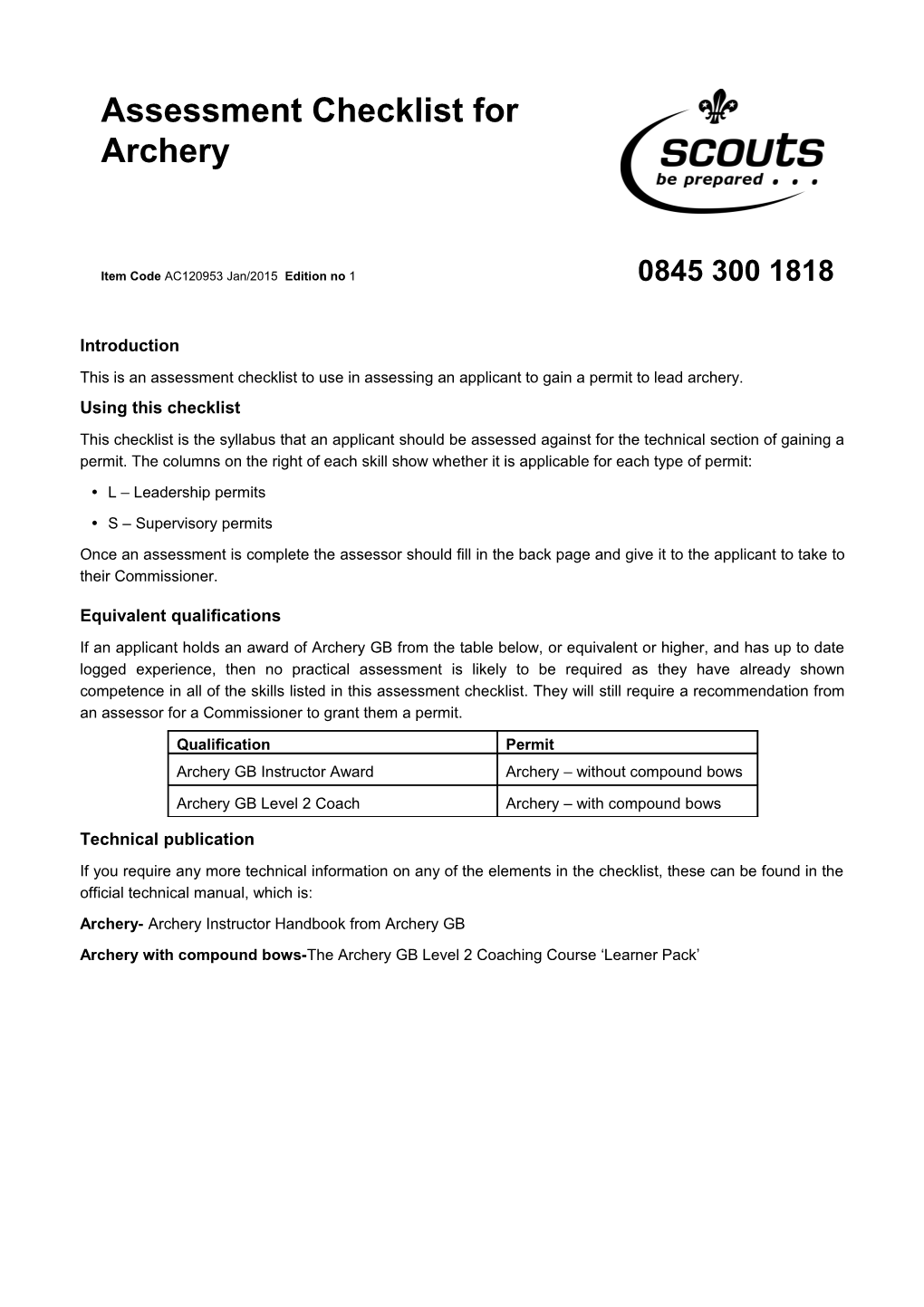 This Is an Assessment Checklist to Use in Assessing an Applicant to Gain a Permit to Lead