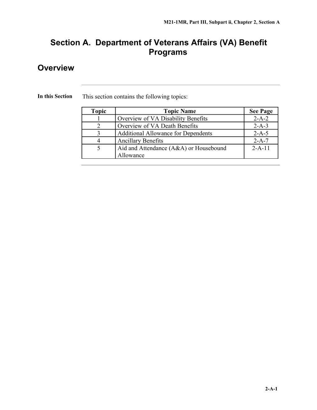 M21-1MR, Part III, Subpart Ii, Chapter 2, Section A. Department of Veteran Affairs (VA)