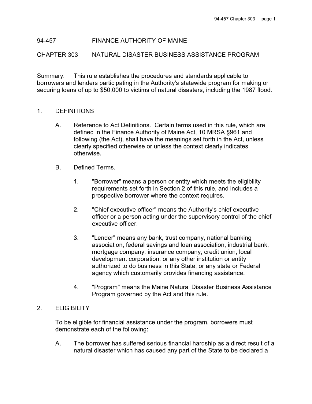 Chapter 303Natural Disaster Business Assistance Program