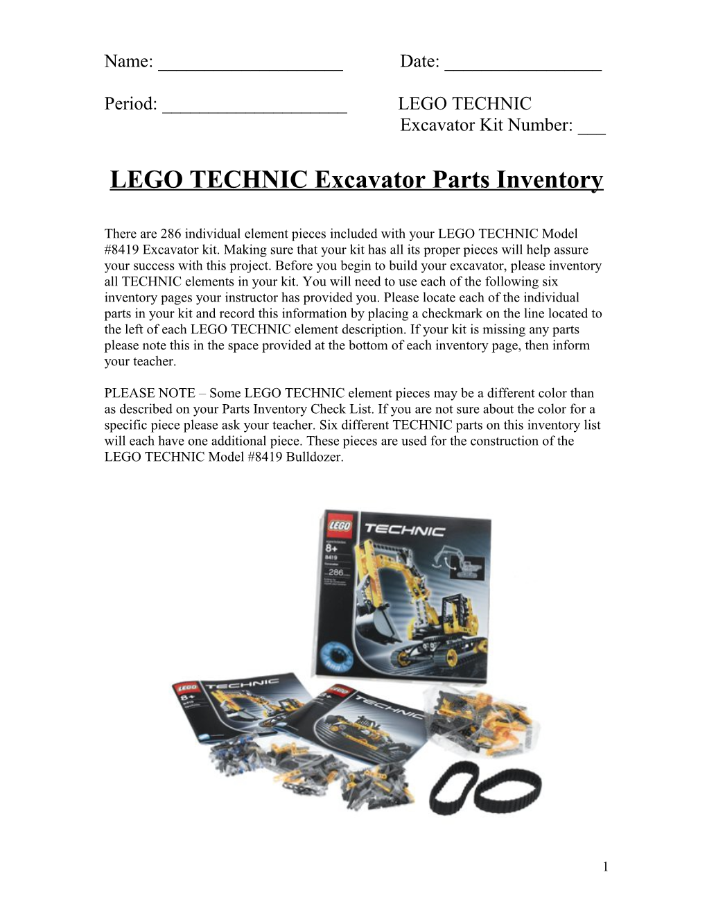 LEGO TECHNIC Excavator Parts Inventory