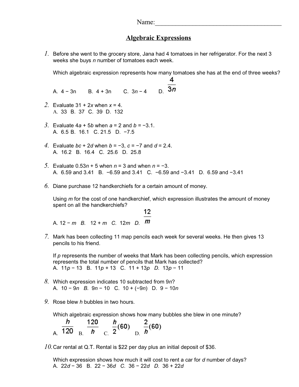 Algebraic Expressions