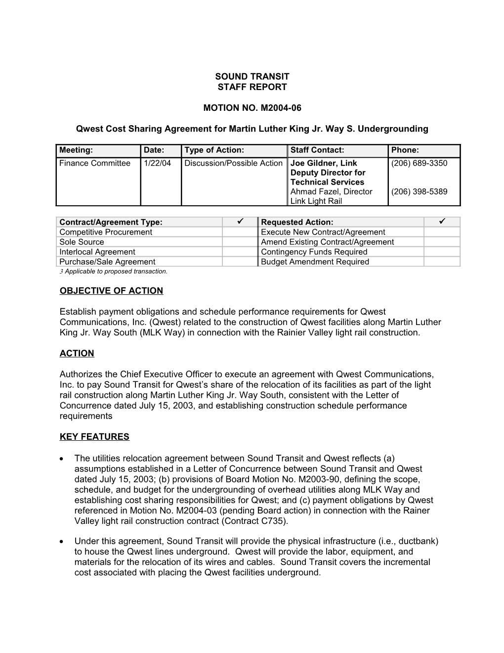 Qwest Cost Sharing Agreement for Martin Luther King Jr. Way S. Undergrounding