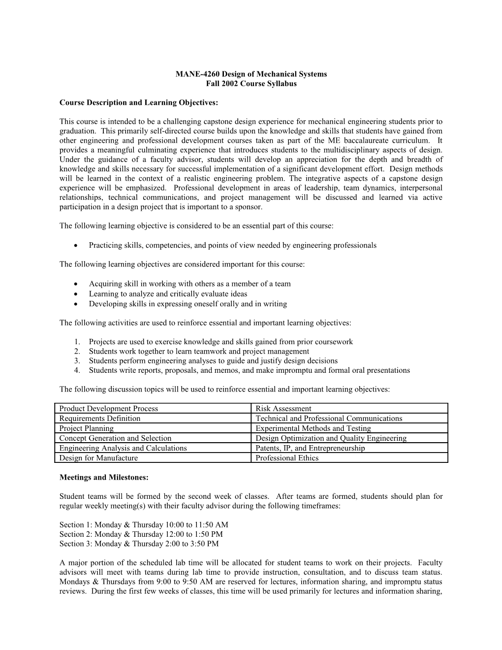 MANE-4260 Design of Mechanical Systems