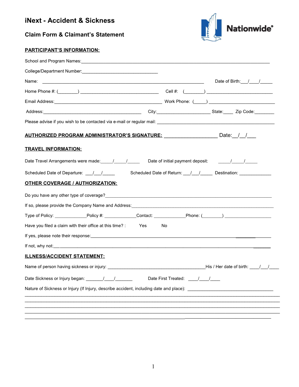 Rtaccident and Illness Claim Form