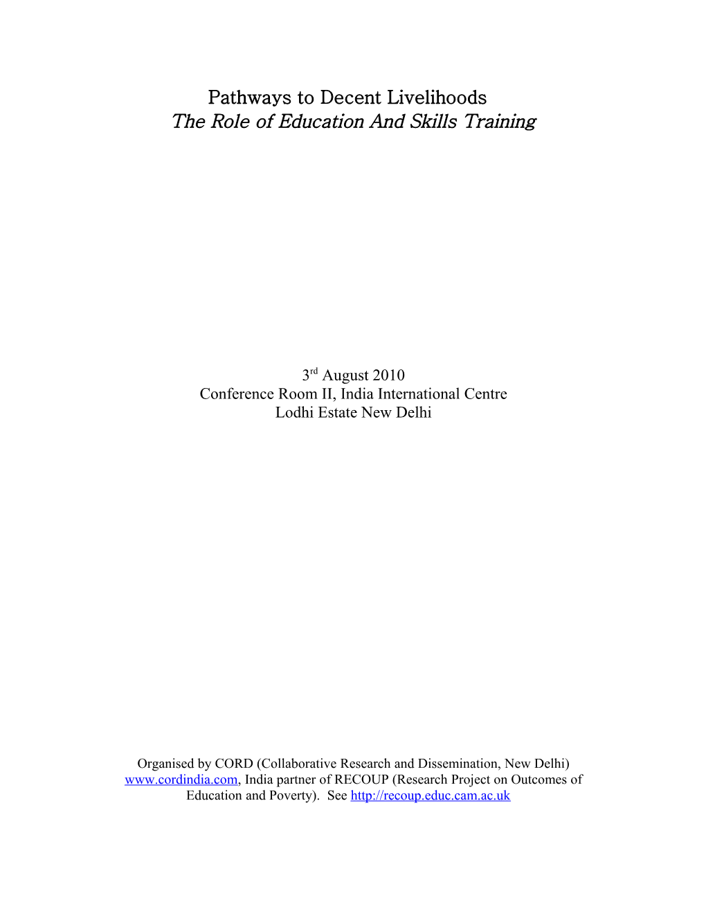 The Role of Education and Skills Training