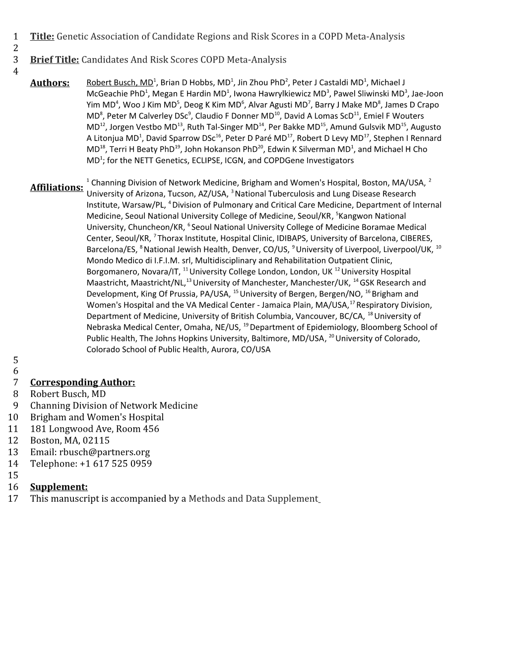 Title:Genetic Association of Candidate Regions and Risk Scores in a COPD Meta-Analysis