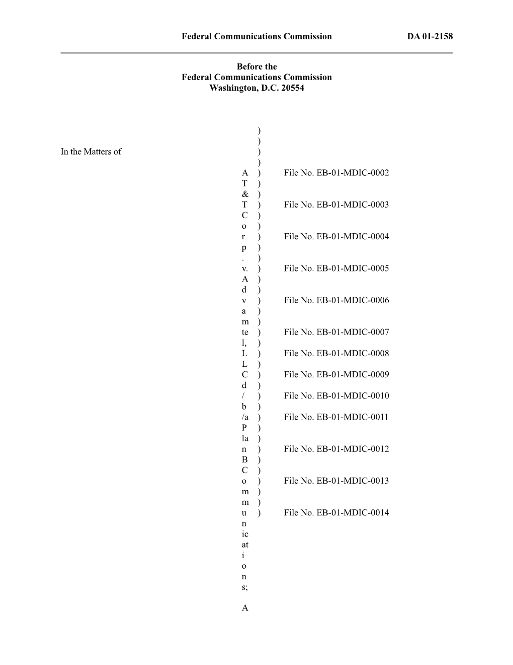 Federal Communications Commissionda 01-2158