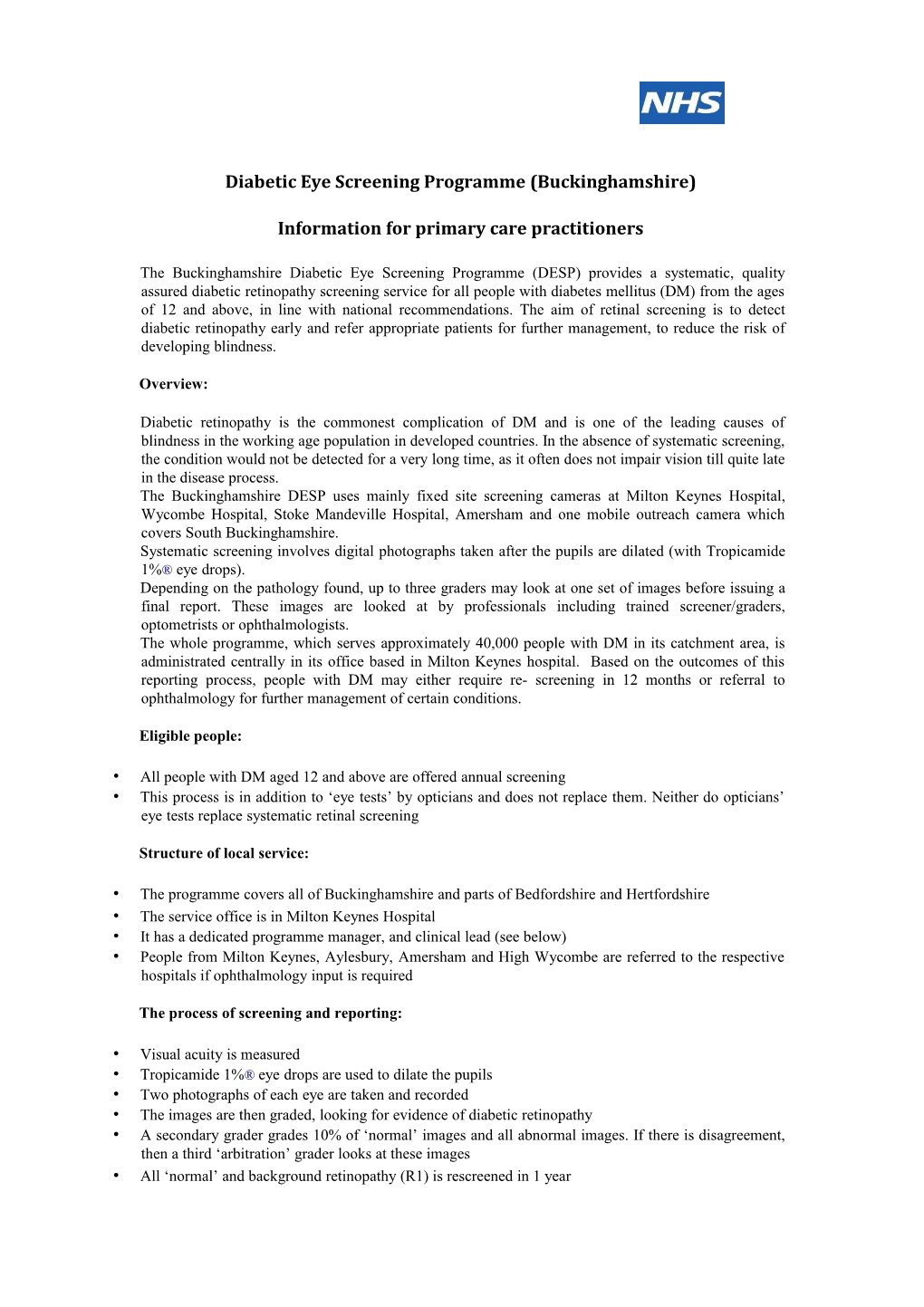 Buckinghamshire Diabetic Retinal Screening Service (DRSS)