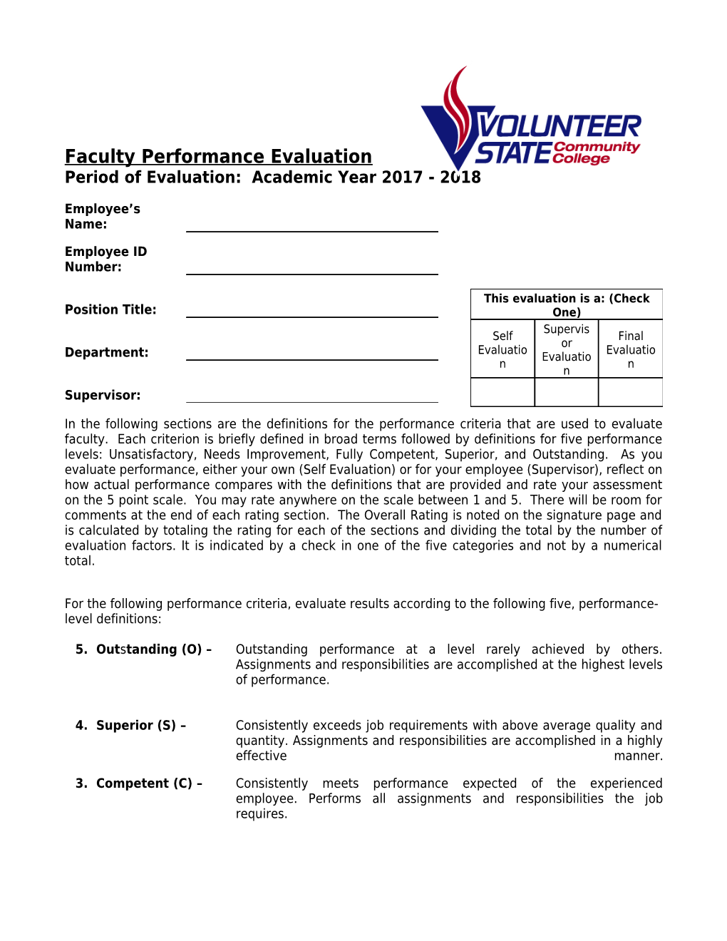 In the Following Sections Are the Definitions for the Eight Performance Criteria That Are