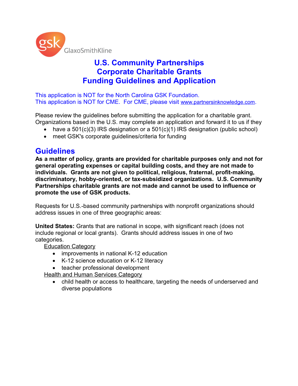 Our Community GSK Funding Guidelines and Application