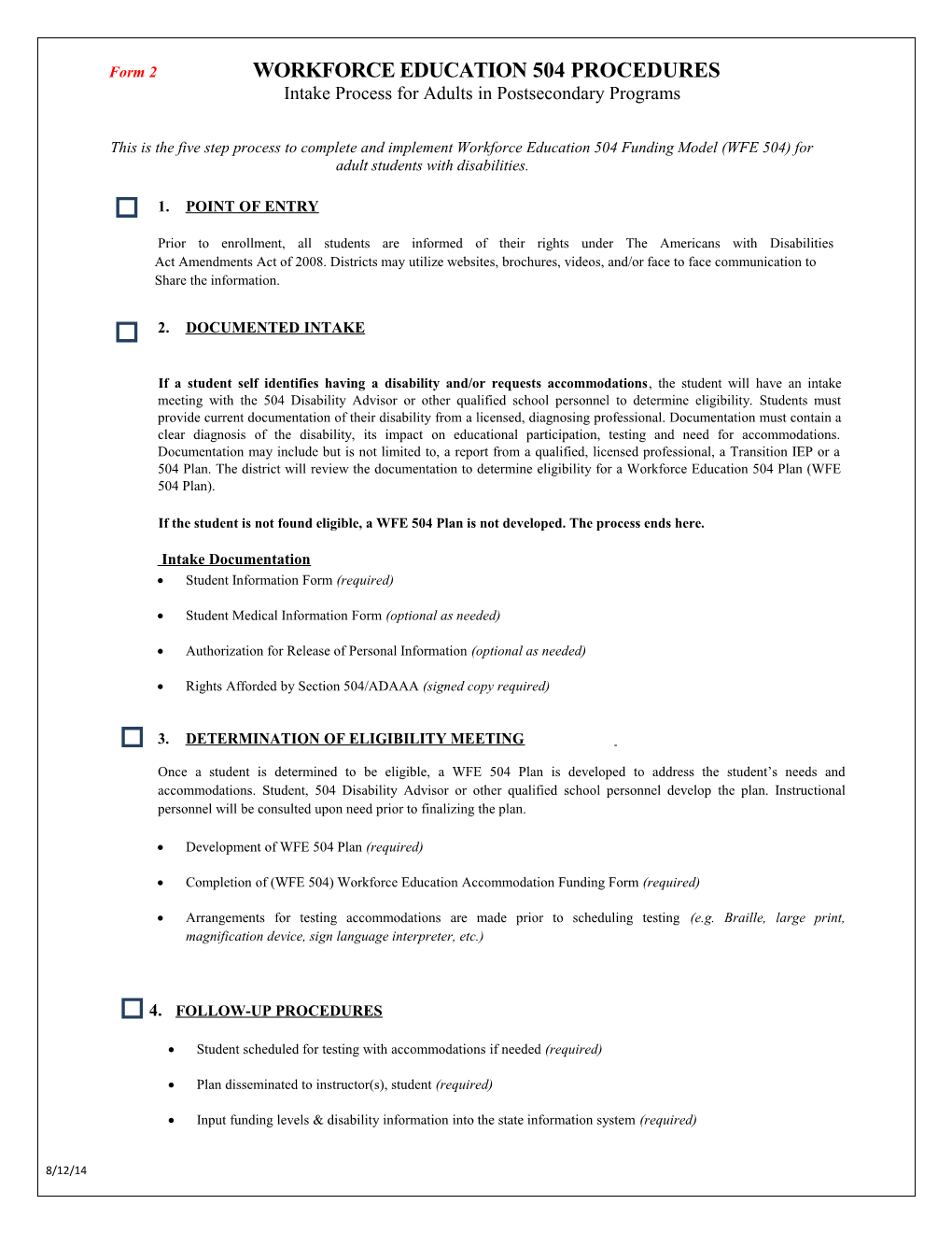 Form 2 - Intake Procedures Checklist