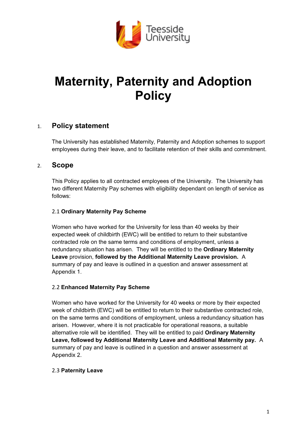 Maternity, Paternity and Adoption Policy