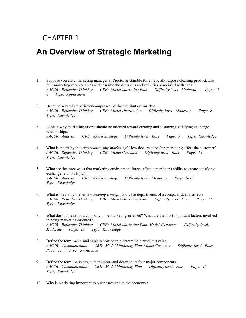 Chapter 1: an Overview of Strategic Marketing 1