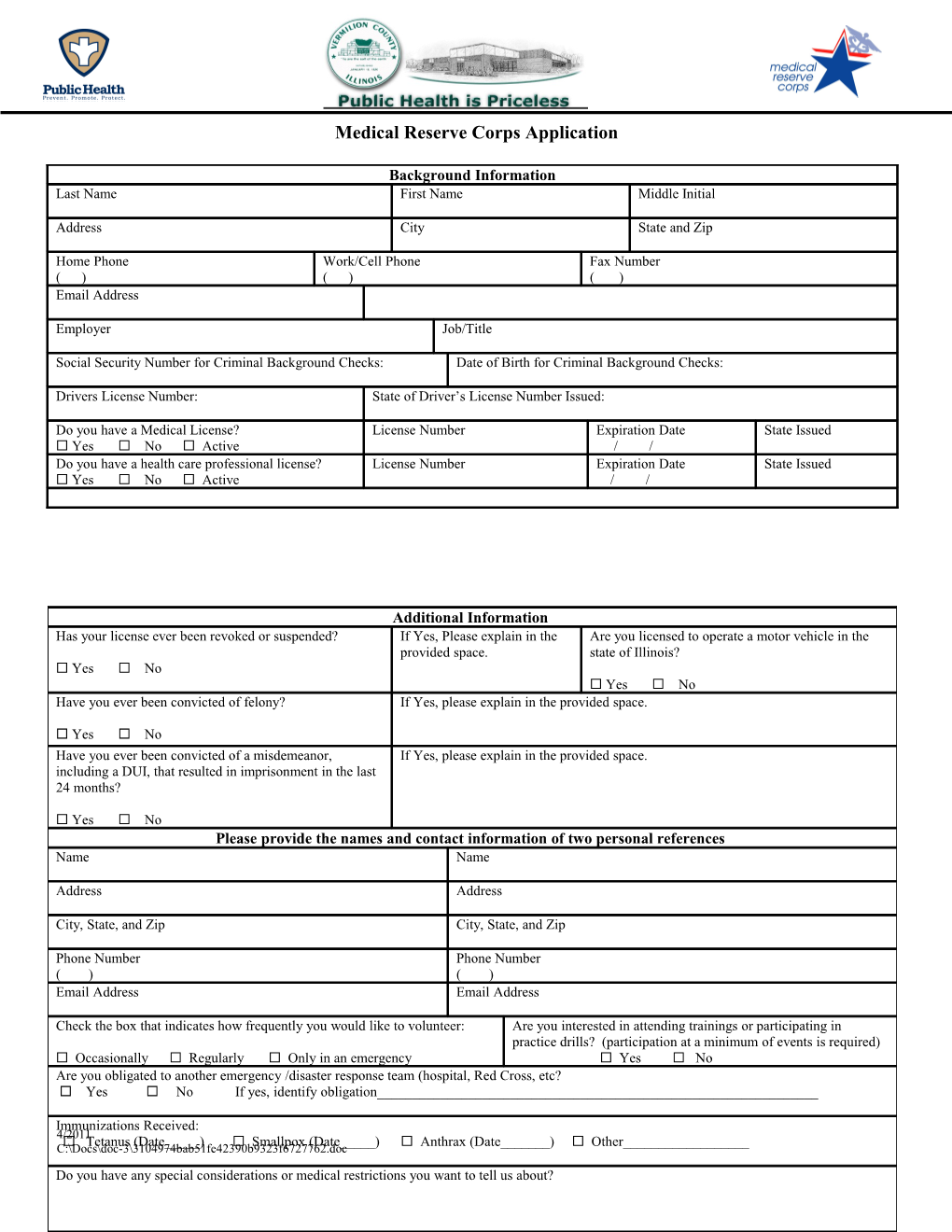 Medical Reserve Corps Application