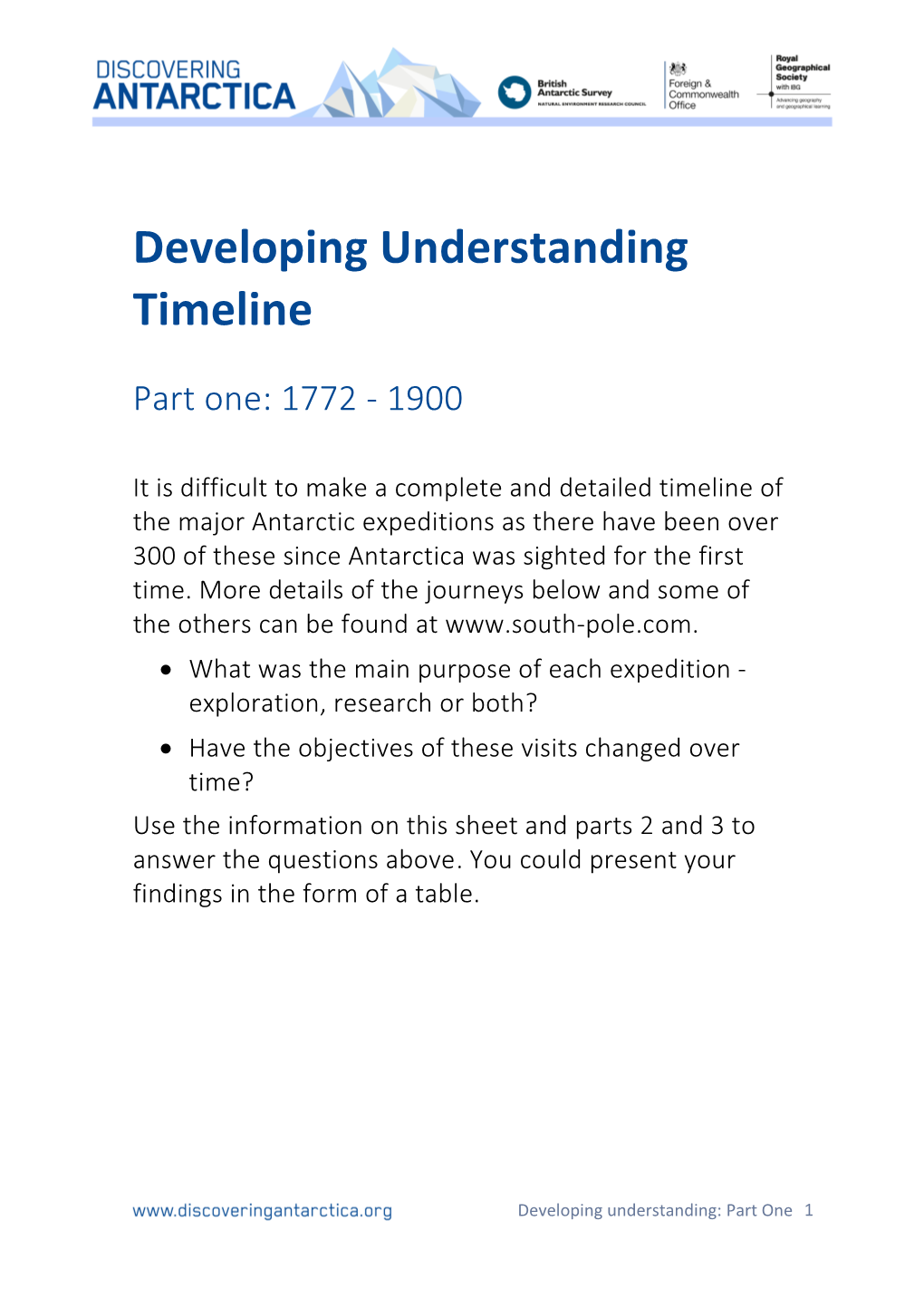 Developing Understanding Timeline