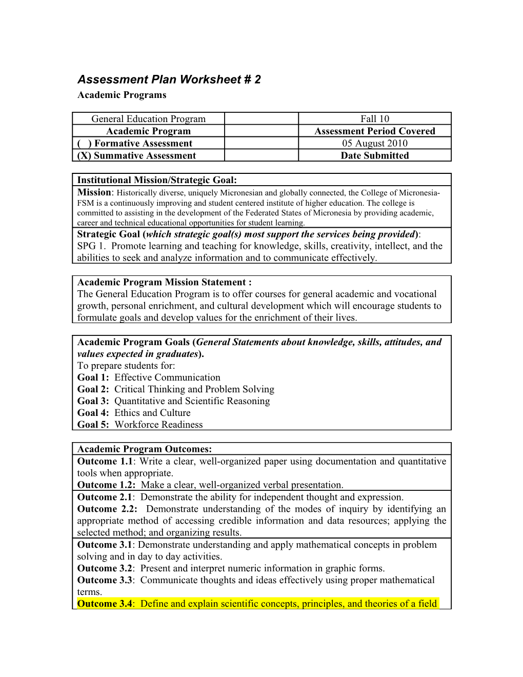 General Education Assesssment Science Worksheet 2