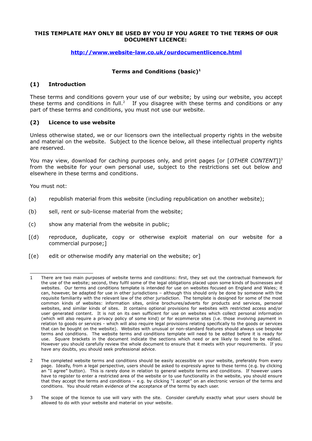 This Template May Only Be Used by You If You Agree to the Terms of Our Document Licence