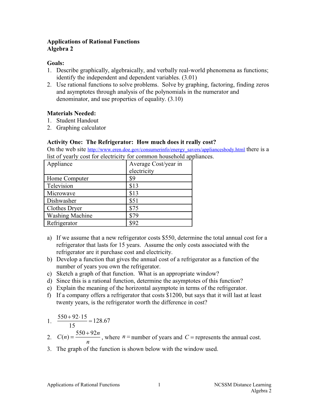 Applications of Rational Functions