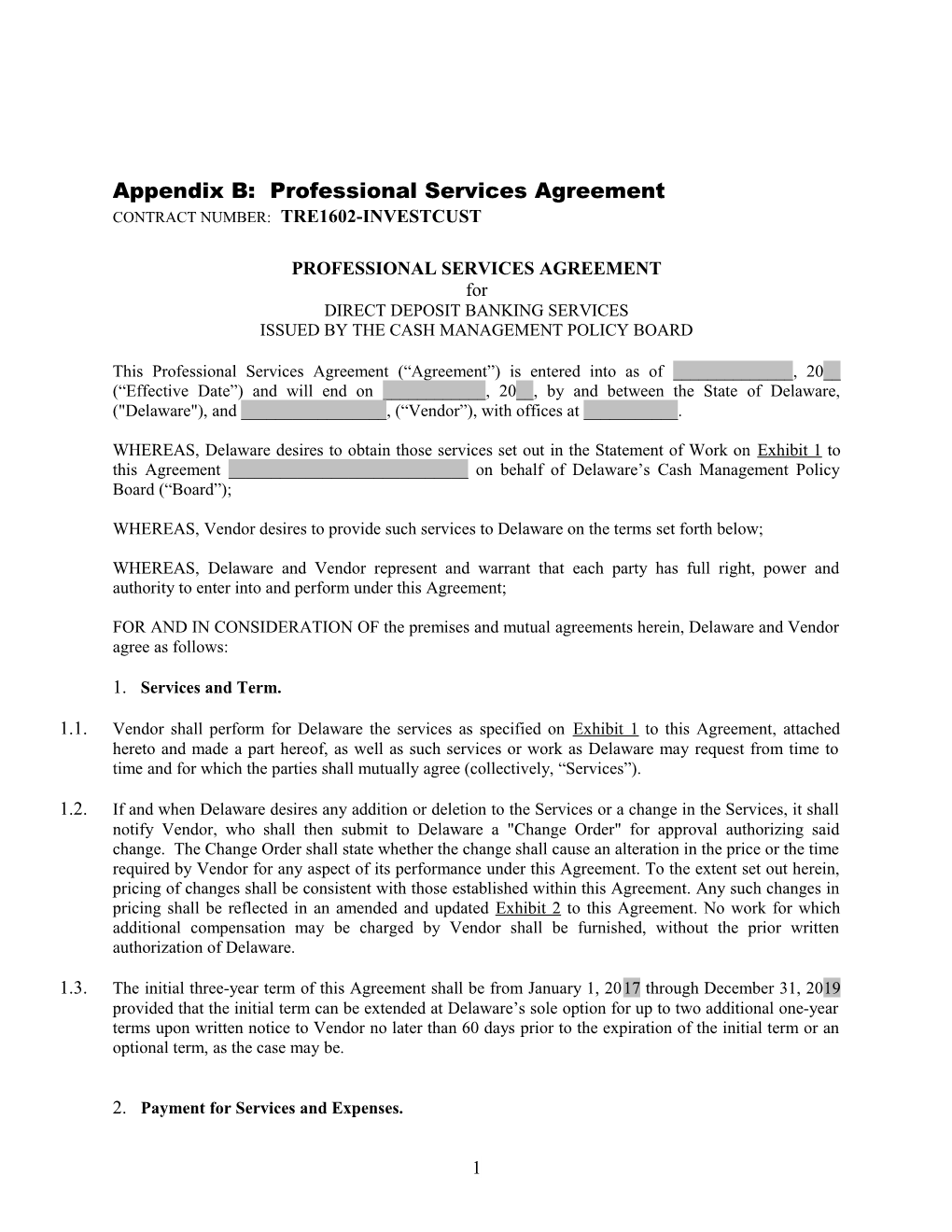 Appendixb: Professional Services Agreement