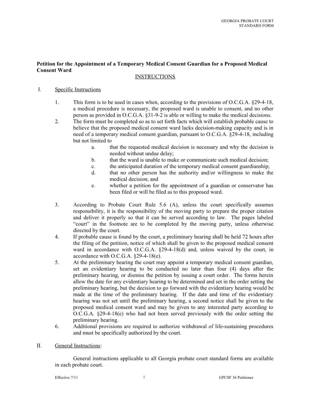 Petition for the Appointment of a Temporary Medical Consent Guardian for a Proposed Medical