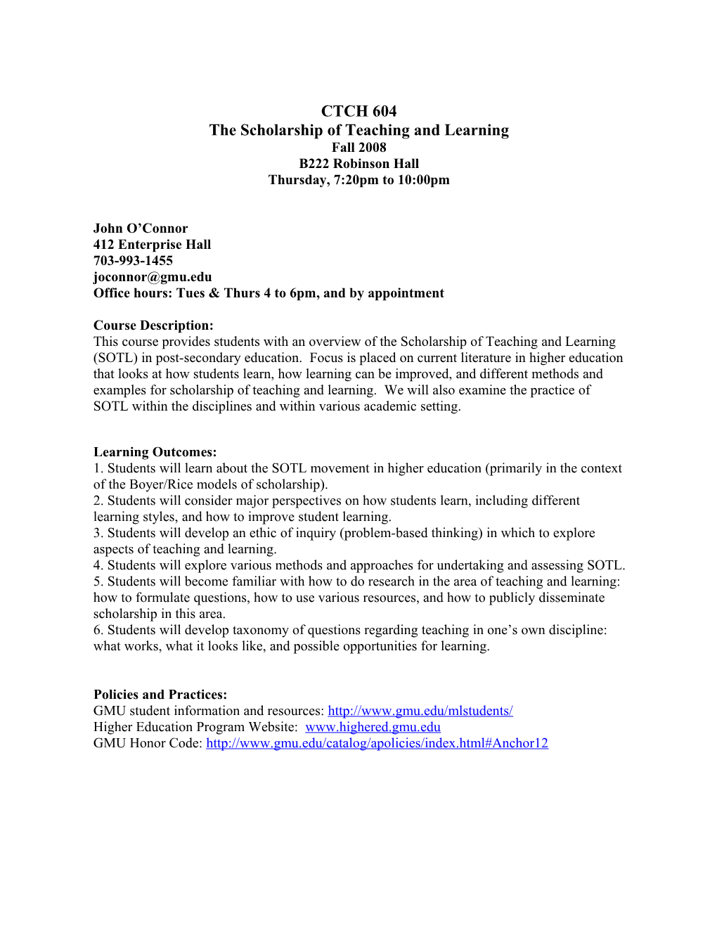 The Scholarship of Teaching and Learning