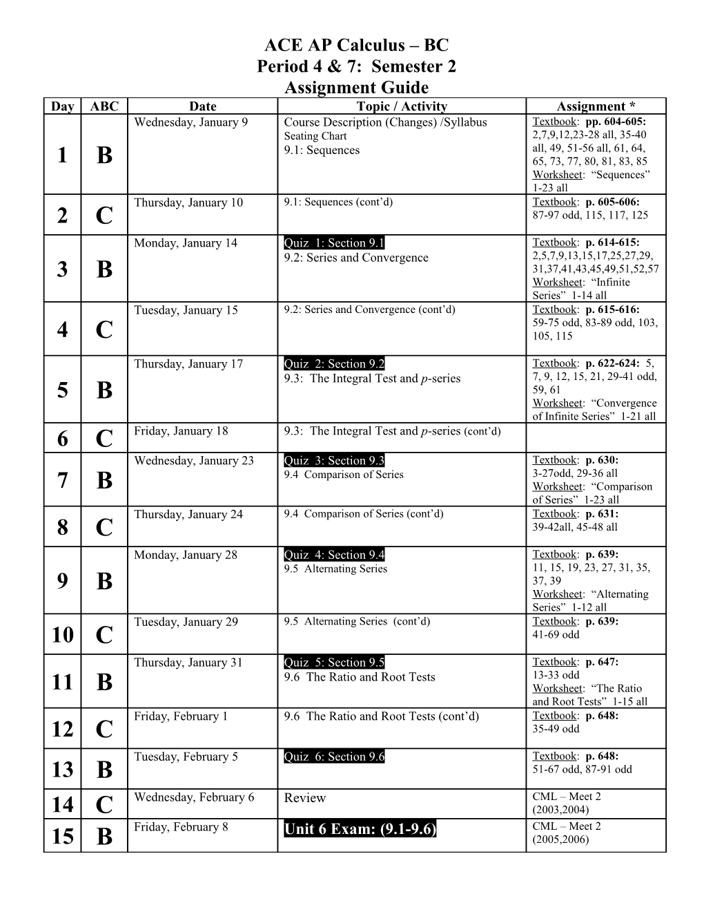 Period 4 & 7: Semester 2