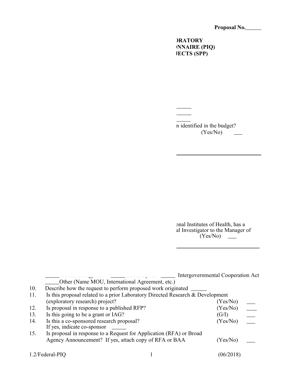 Proposal Information Questionnaire (PIQ) for WFO Federal Sponsors